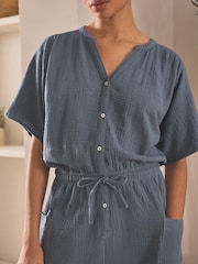 Indigo Blue 100% Cotton Crinkle Playsuit - Image 5 of 7