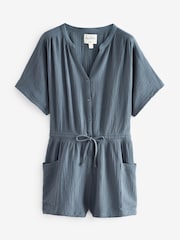 Indigo Blue 100% Cotton Crinkle Playsuit - Image 6 of 7