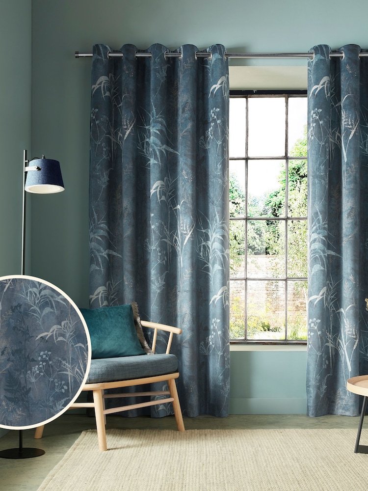 Graham & Brown Blue Restore Midnight Eyelet Curtains - Image 1 of 3
