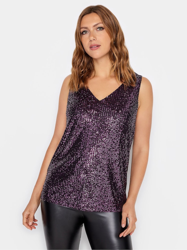 Long Tall Sally Purple Sequin Swing Vest Top - Image 1 of 4