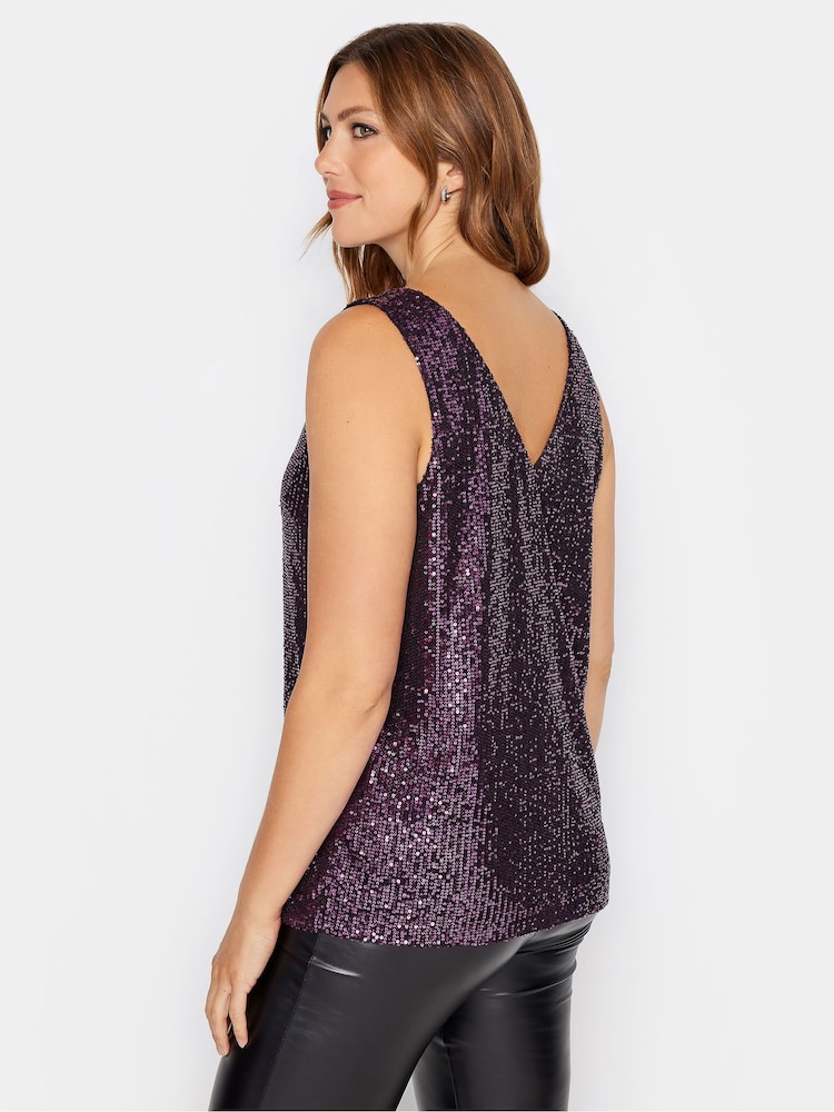 Long Tall Sally Purple Sequin Swing Vest Top - Image 2 of 4