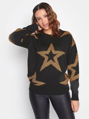 Long Tall Sally Black Tinsel Star Jumper - Image 1 of 4