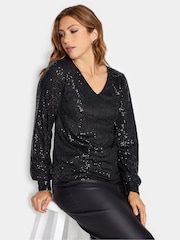 Long Tall Sally Black Sequin V-Neck Top - Image 2 of 6