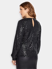 Long Tall Sally Black Sequin V-Neck Top - Image 3 of 6