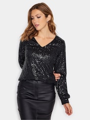 Long Tall Sally Black Sequin V-Neck Top - Image 5 of 6