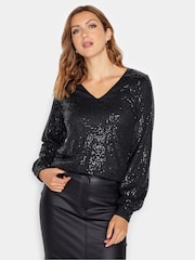 Long Tall Sally Black Sequin V-Neck Top - Image 6 of 6