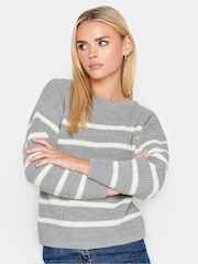 Grau - Pixiegirl Petite Gestreifter Rundhalspullover - Bild 1 von 4