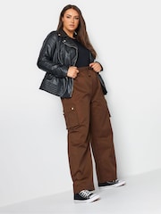 Yours Curve Brown Wide Leg Woven Cargo Trousers - Image 4 of 5