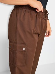 Yours Curve Brown Wide Leg Woven Cargo Trousers - Image 5 of 5