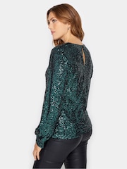 Long Tall Sally Green Sequin V-Neck Top - Image 3 of 5