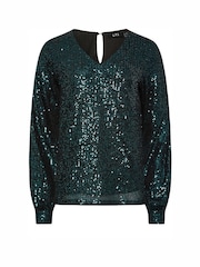Long Tall Sally Green Sequin V-Neck Top - Image 5 of 5