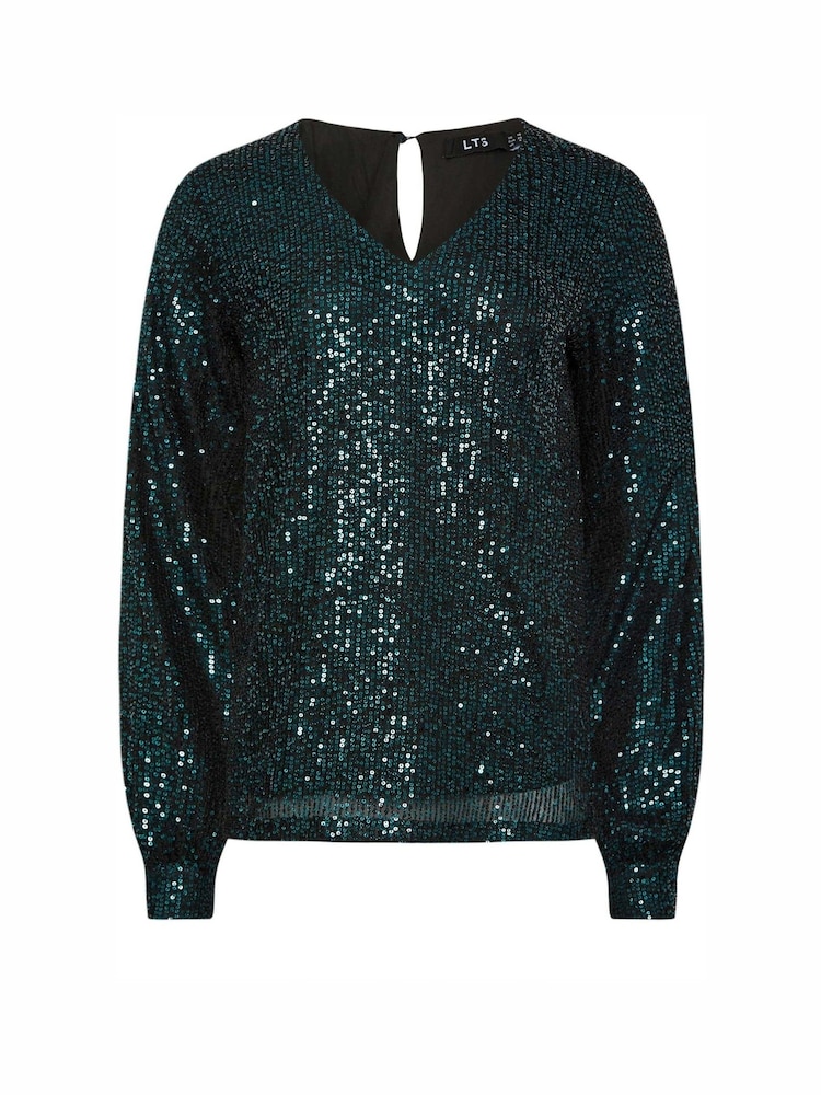Long Tall Sally Green Sequin V-Neck Top - Image 5 of 5