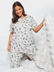 Yours Curve Grey Doggies Tapered Pyjamas Set - Image 1 of 1