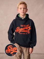 Superdry Navy Logo Hoodie - Image 1 of 8