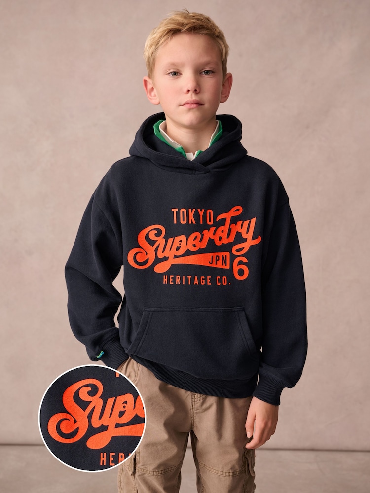 Superdry Navy Logo Hoodie - Image 1 of 8