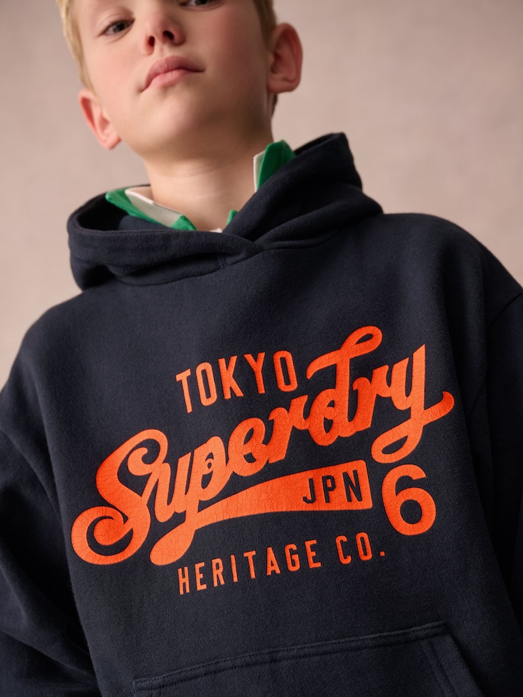 Granatowy - Superdry Logo Hoodie - Image 3 of 8