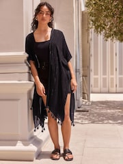 Black Sparkle Longline Kimono Cover-Up - Image 1 of 6