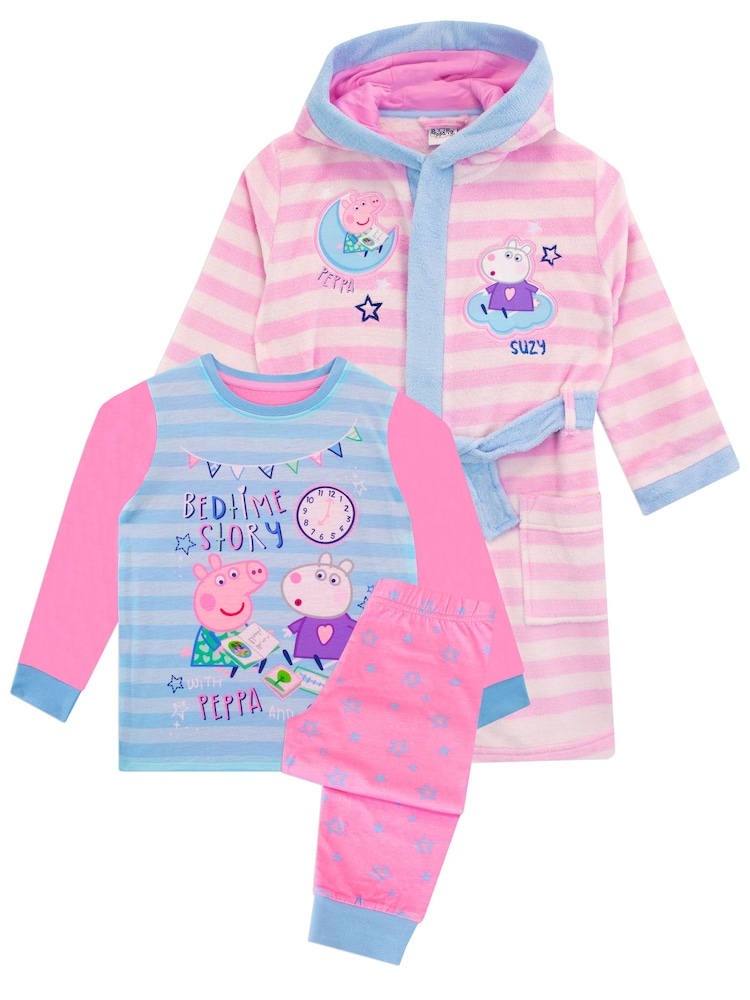 Character Pink 100% Cotton Peppa Pig Dressing Gown and Pyjama Set - Image 1 of 7