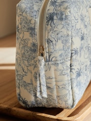 Blue Tropical Print Quilted Makeup Bag - Image 3 of 6