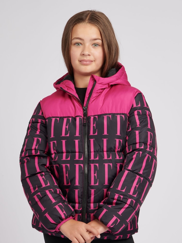 Elle Cut & Sew Pink Print Puffer Coat - Image 1 of 10 Elle Cut & Sew Pink Print Puffer Coat - Image 1 of 10