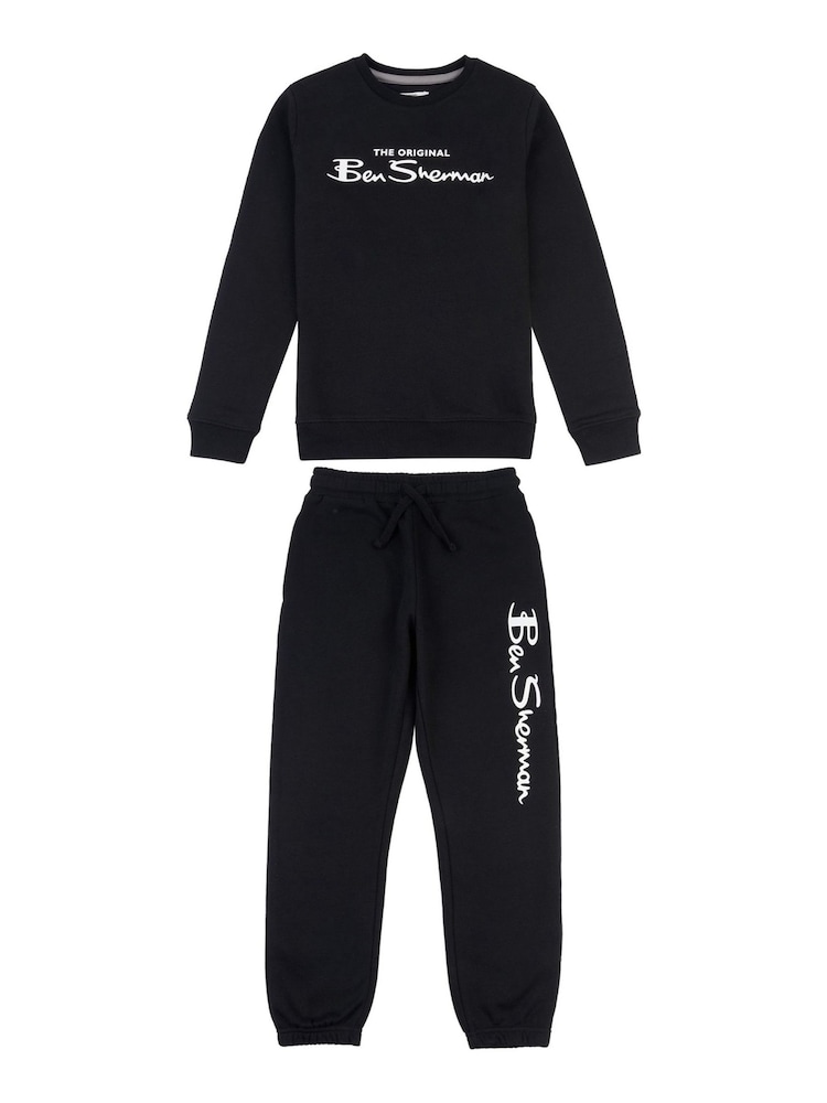 Ben Sherman Black Boys Signature Crew and Joggers Set - Image 1 of 3
