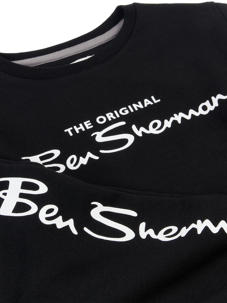 Ben Sherman Black Boys Signature Crew and Joggers Set - Image 3 of 3