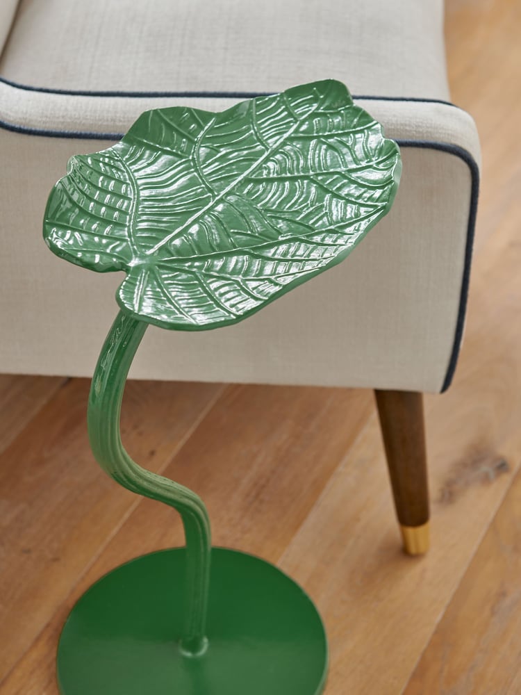 Nina Campbell Dark Green Taro Leaf Side Table - Image 2 of 5