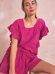 Pink Crinkle Frill Sleeve Top - Image 2 of 7