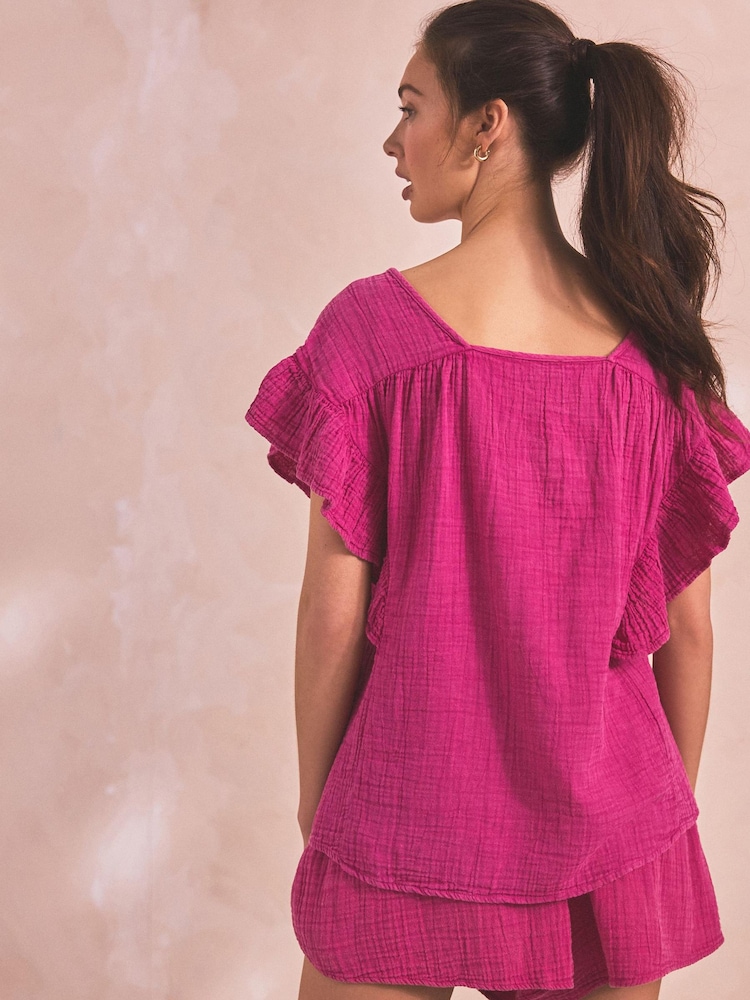 Pink Crinkle Frill Sleeve Top - Image 4 of 7