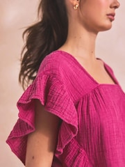 Pink Crinkle Frill Sleeve Top - Image 5 of 7