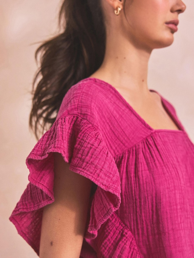 Pink Crinkle Frill Sleeve Top - Image 5 of 7