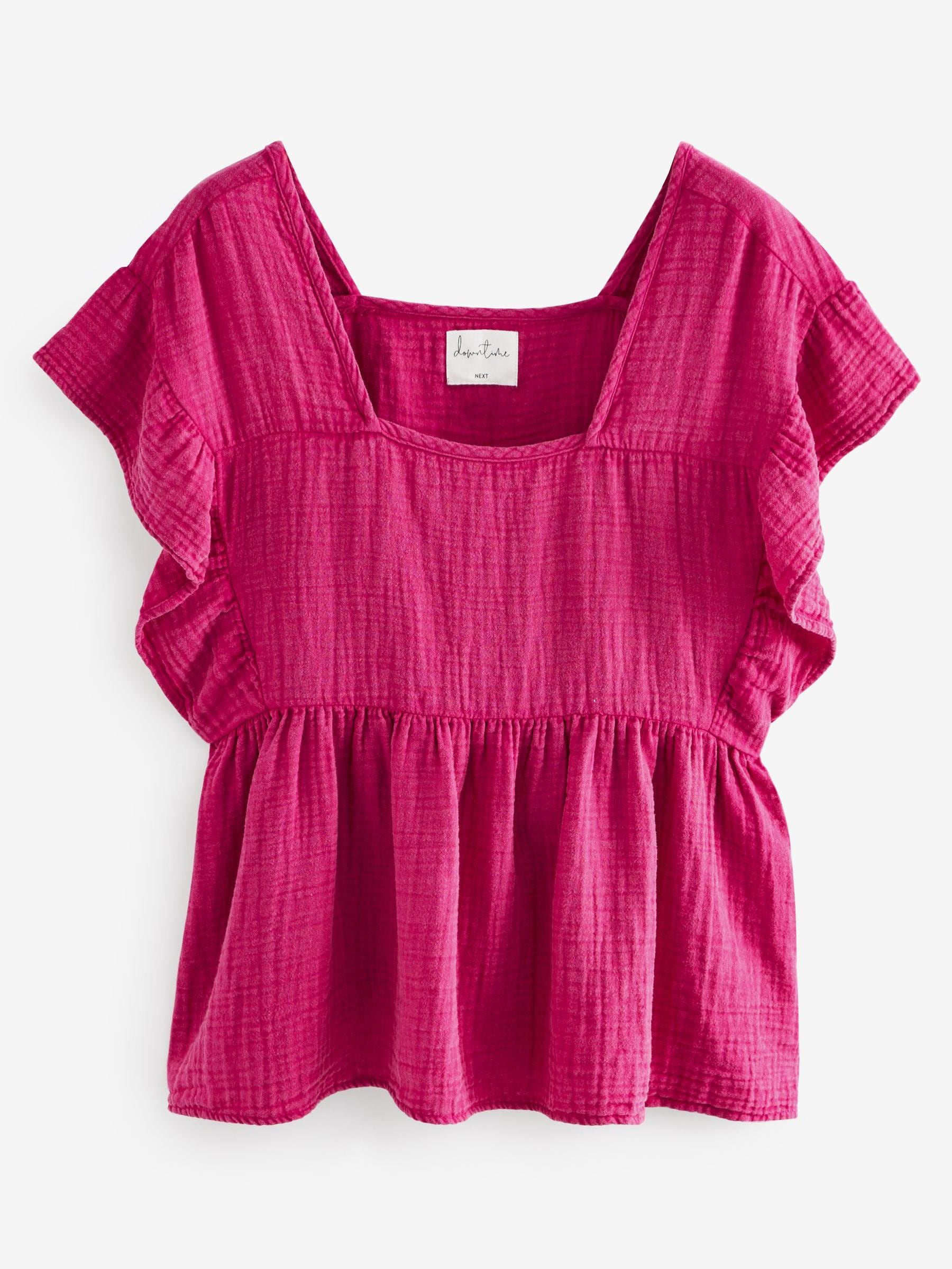 Buy Pink Crinkle Frill Sleeve Top from Next Luxembourg