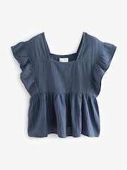 Indigoblau - 100% Baumwoll-Crinkle-Top mit Rüschenärmeln - Bild 6 von 7