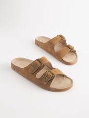 Tan Brown Suede Buckle Slider Slippers - Image 2 of 7