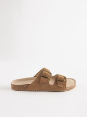 Tan Brown Suede Buckle Slider Slippers - Image 3 of 7