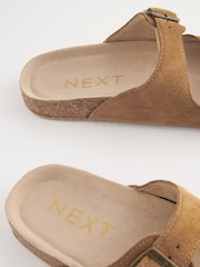 Tan Brown Suede Buckle Slider Slippers - Image 4 of 7