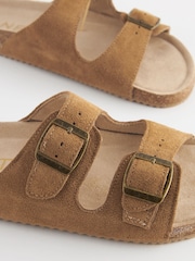 Tan Brown Suede Buckle Slider Slippers - Image 5 of 7