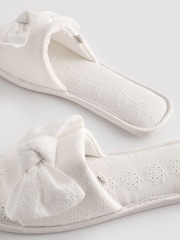 White Broderie Bow Slider Slippers - Image 5 of 7