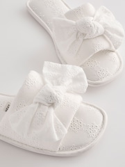 White Broderie Bow Slider Slippers - Image 6 of 7