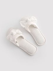White Broderie Bow Slider Slippers - Image 7 of 7