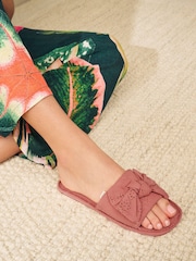 Pink Broderie Bow Slider Slippers - Image 2 of 7