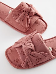 Pink Broderie Bow Slider Slippers - Image 5 of 7