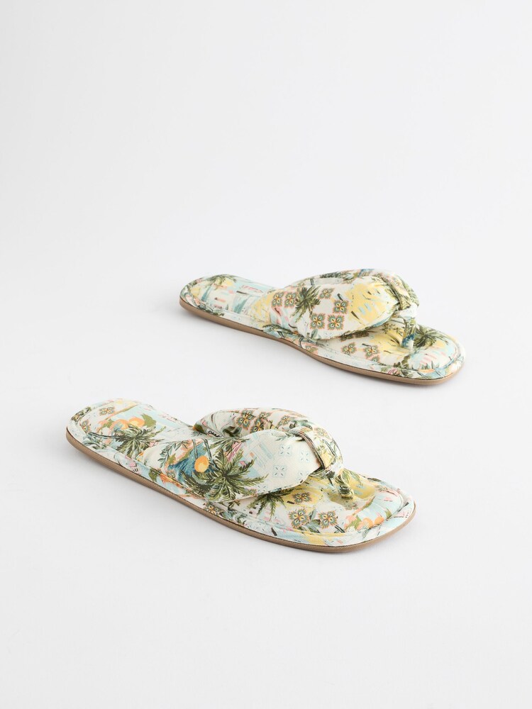 Multi Pastel Palm Print Flip Flop Slippers - Image 1 of 5