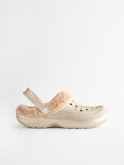 Gold Faux Fur Lined Clog Slippers Womens - Image 2 of 6