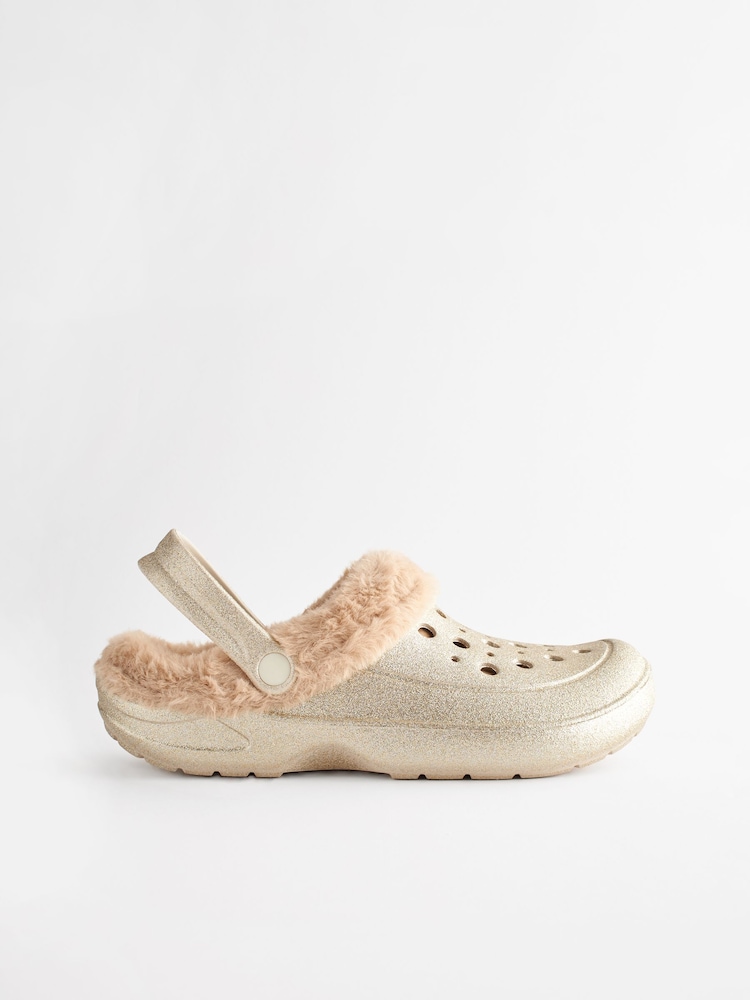 Gold Faux Fur Lined Clog Slippers Womens - Image 2 of 6