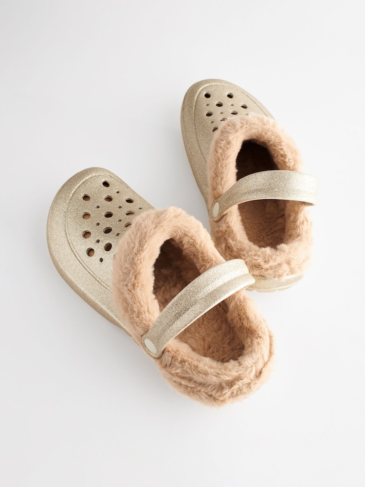 Gold Faux Fur Lined Clog Slippers Womens - Image 3 of 6