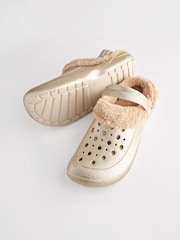 Gold Faux Fur Lined Clog Slippers Womens - Image 4 of 6