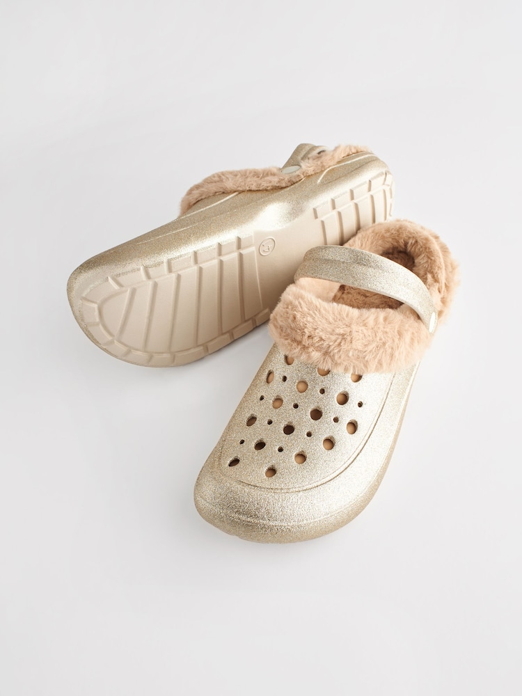 Gold Faux Fur Lined Clog Slippers Womens - Image 4 of 6