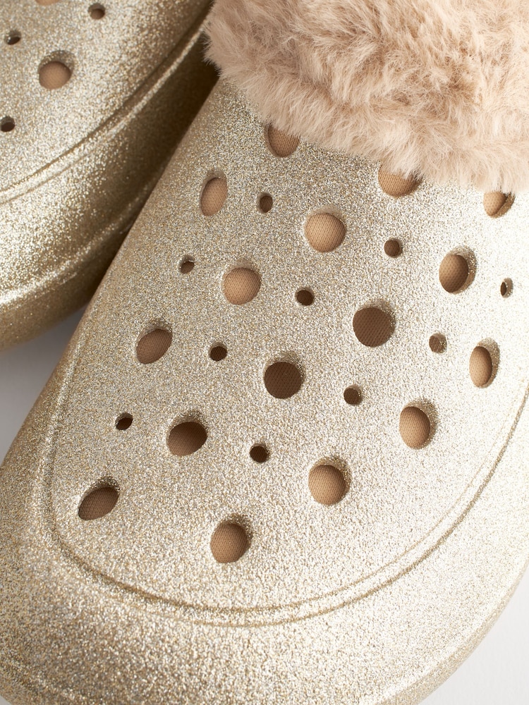 Gold Faux Fur Lined Clog Slippers Womens - Image 5 of 6