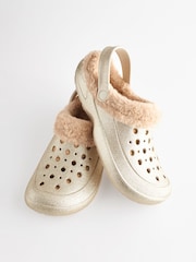 Gold Faux Fur Lined Clog Slippers Womens - Image 6 of 6